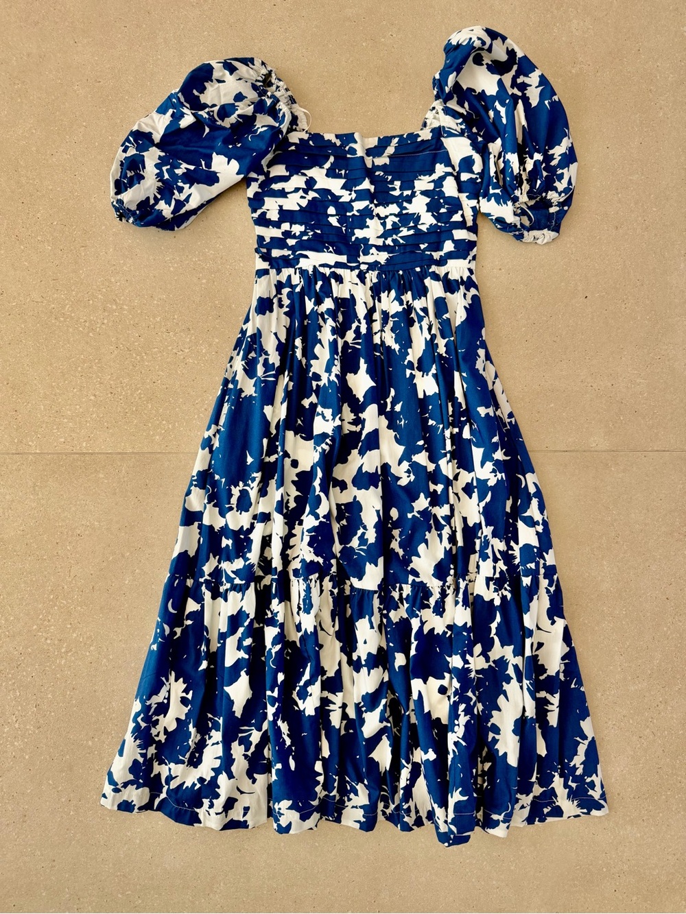 Abercrombie & Fitch Blue & White Floral Puff-Sleeve Midi Dress